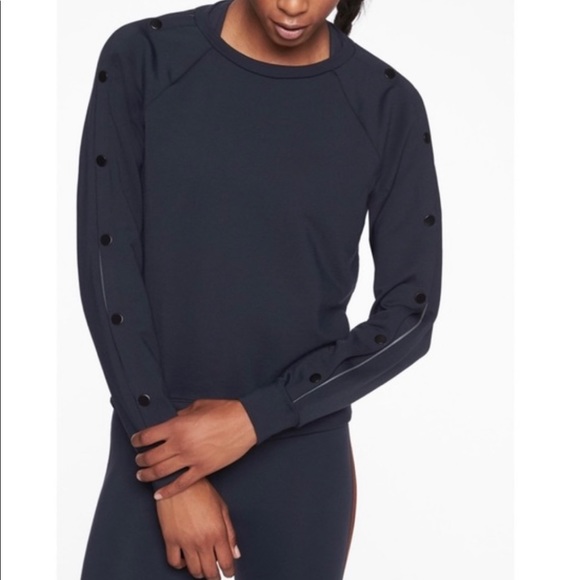 2/$20 Athleta Snap Sleeve Sweatshirt Top Size Small Black - Picture 2 of 8